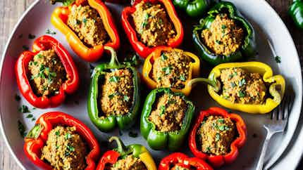 Spicy Hmong Sausage Stuffed Peppers