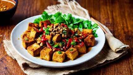 Tahu Goreng Bumbu Kacang (crispy Fried Tofu With Peanut Sauce)