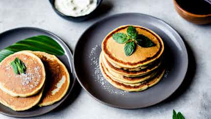 Taro Pancakes With Coconut Syrup