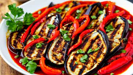 Terong Bakar (grilled Eggplant With Spicy Tomato Sauce)