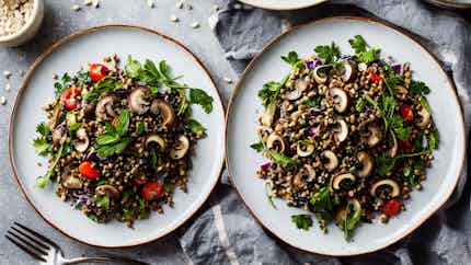 Udmurt Buckwheat and Mushroom Salad (Гречневый грибной салат)