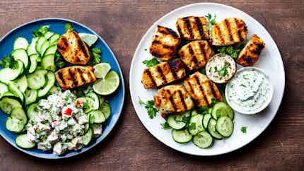 Yogurt And Cucumber Salad With Grilled Chicken (balkan Bites: Snezhanka Salad With Grilled Chicken)